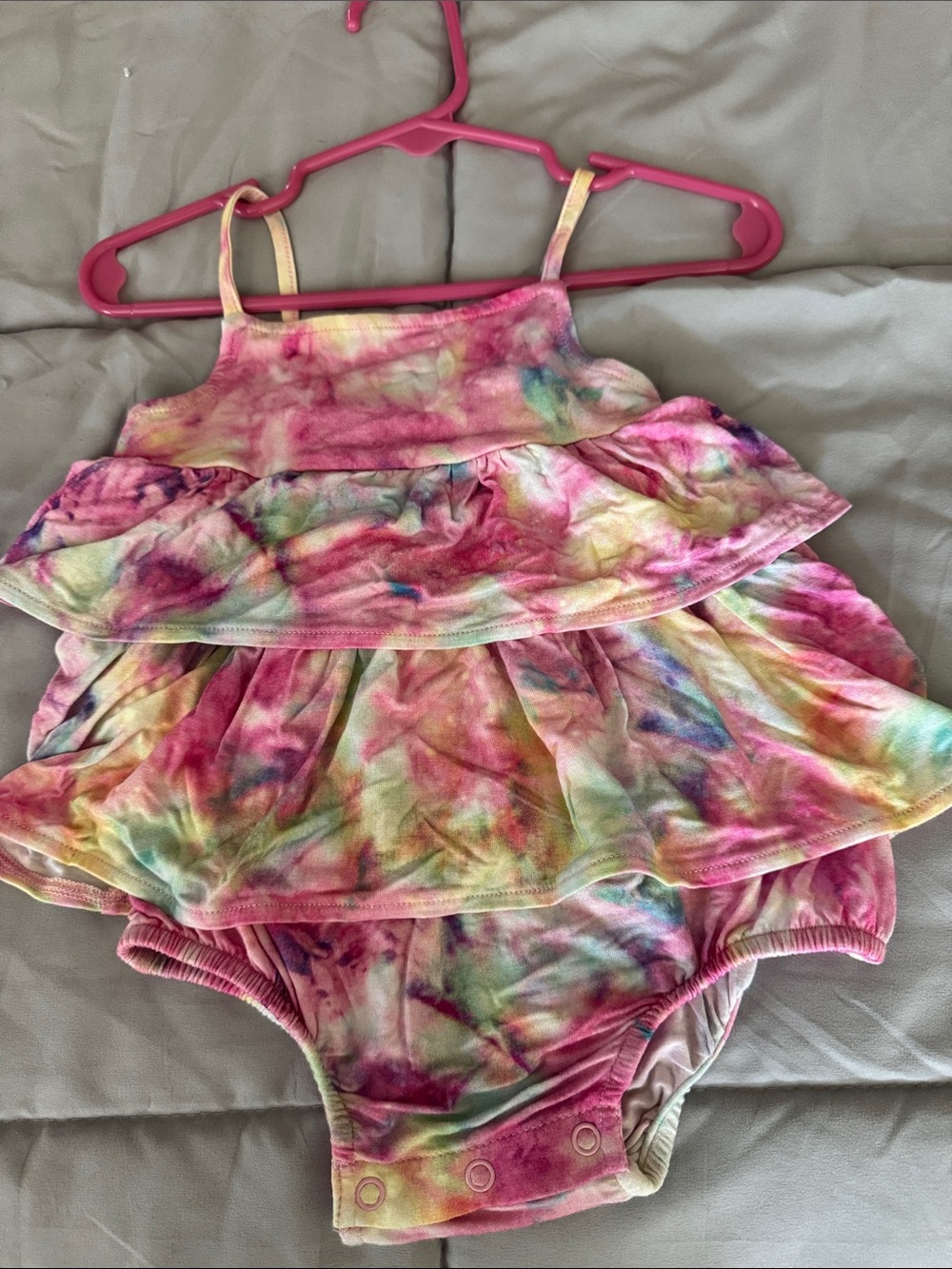 Posh Peanut Tie-Dye Pink Yellow Green Blue Layered Ruffle Baby One-Piece